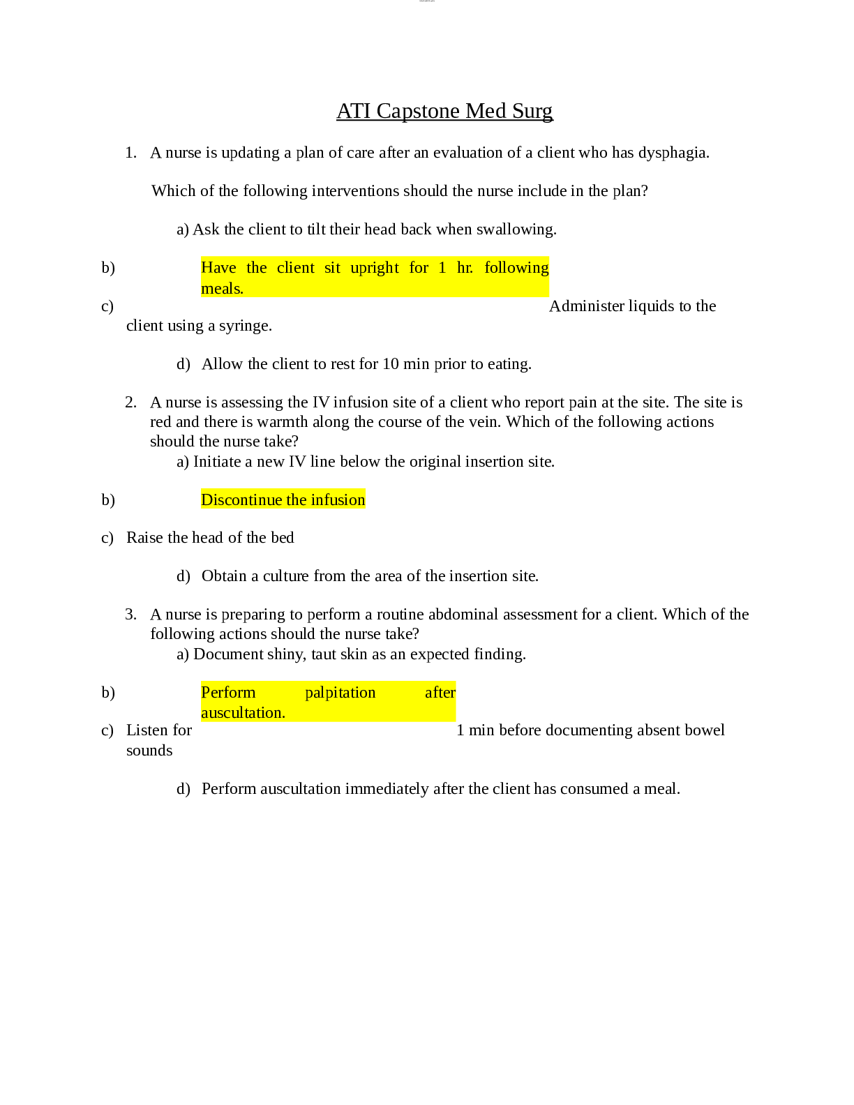 Preview image for NURSING ATI Capstone Med Surg Assessment Questions and Answers- Portage Learning